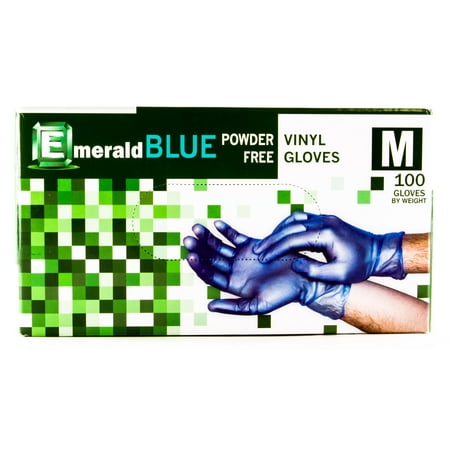 Emerald Shannon Blue Powder-Free Vinyl Gloves 4 Mil - Box of 100 (Medium)