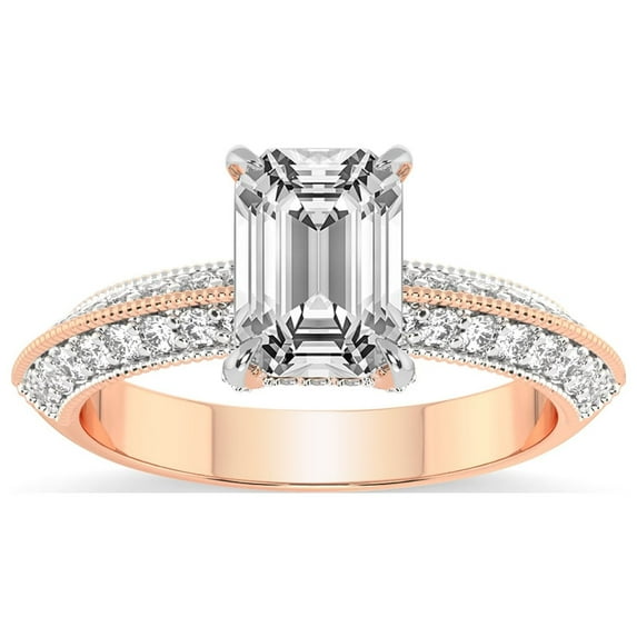 Emerald Shape 1 Carat IGI Certified Lab Grown Diamond Ring | 14K Rose Gold |Dua Side Stone Knife Edge Diamond Ring | FG-VS1-VS2 Quality Friendly Diamonds