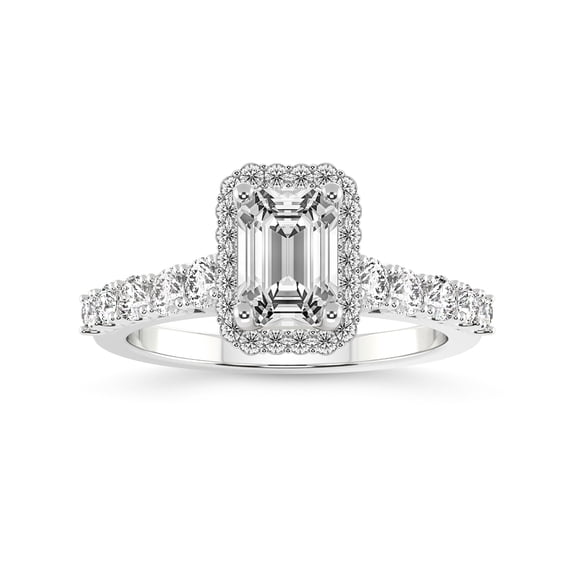 Emerald Shape 2 Carat IGI Certified Lab Grown Diamond Ring | 14K White Gold | Vionna Round Halo Lab Diamond Engagement Ring | FG-VS1-VS2 Quality Friendly Diamonds