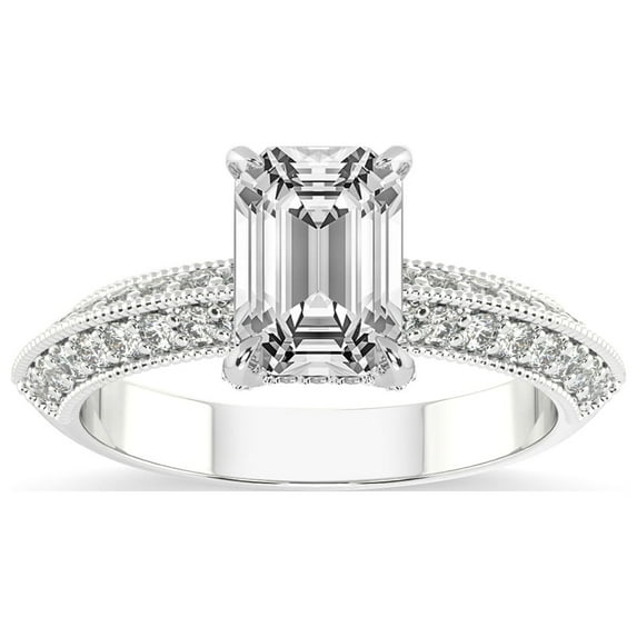 Emerald Shape 4 Carat IGI Certified Lab Grown Diamond Ring | 14K White Gold |Dua Side Stone Knife Edge Diamond Ring | FG-VS1-VS2 Quality Friendly Diamonds