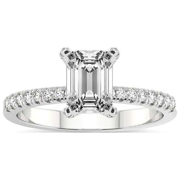 Emerald Shape 5 Carat IGI Certified Lab Grown Diamond Ring | 14K White Gold | Sara Tapered Eternity Lab Diamond Engagement Ring | FG-VS1-VS2 Quality Friendly Diamonds