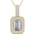 thumbnail image 1 of AFFY Emerald Shape Cubic Zirconia Halo Pendant Necklace In 14K Yellow Gold Over Sterling Silver, 1 of 1