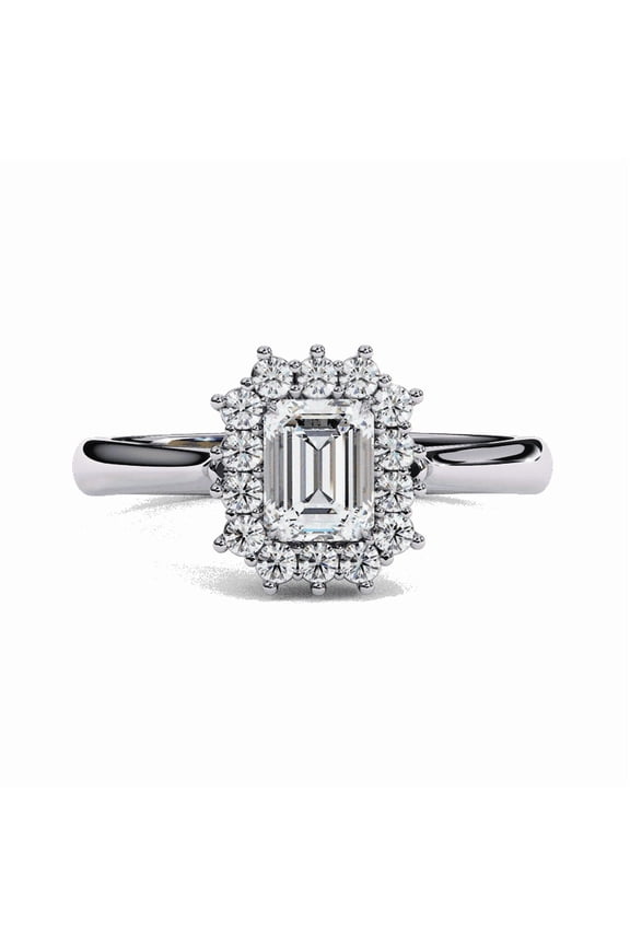 0.35 CT Emerald Lab Diamond Halo Engagement Ring, 14K Gold