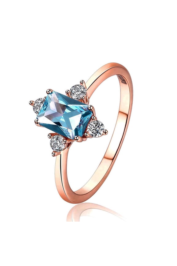 Emerald Shape Lab Created Blue Topaz Engagement Ring in 925 Sterling Silver for Women – December Birthstone Ring, Elegant Jewelry and Gift for Wife