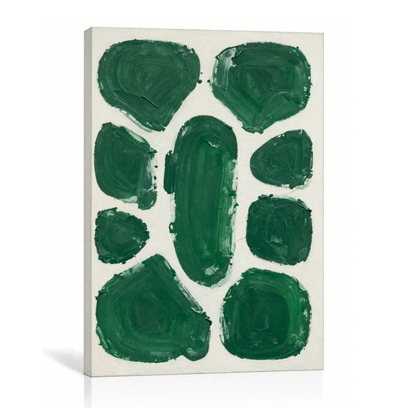 Emerald Shape Study Wall Art Minimalist Canvas Print Organic Brushwork Gallery Wrapped Canvas Office Decor 16"L x 24"W