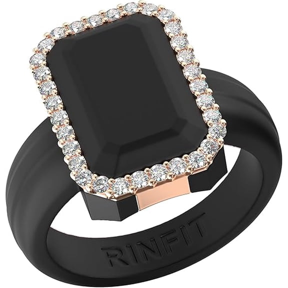 Emerald Silicone Ring with Metal Frame & CZ Stones for Women - Patented Design