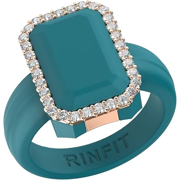 Emerald Silicone Ring with Metal Frame & CZ Stones for Women - Patented Design