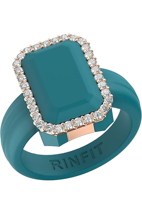 Emerald Silicone Ring with Metal Frame & CZ Stones for Women - Patented Design