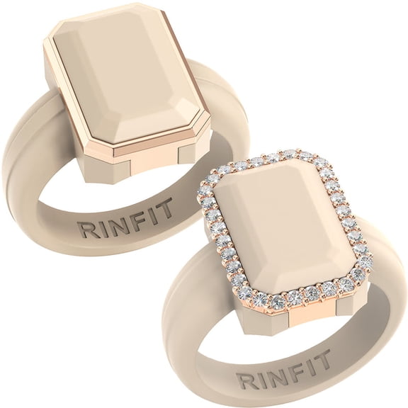 Emerald Silicone Rings with Metal Frame & CZ Stones - 2 Rings Set
