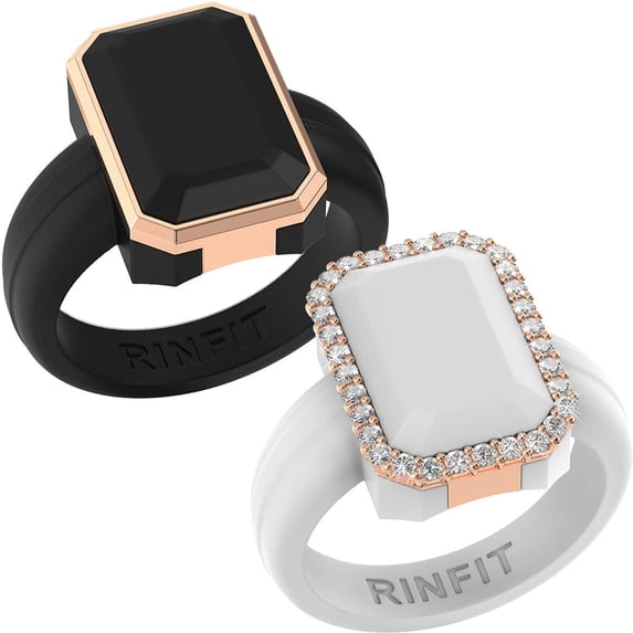 Emerald Silicone Rings with Metal Frame & CZ Stones - 2 Rings Set ...