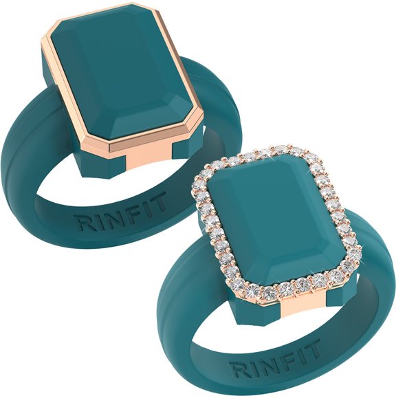 Emerald Silicone Rings with Metal Frame & CZ Stones - 2 Rings Set