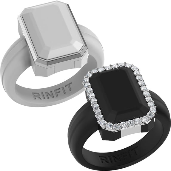 Emerald Silicone Rings with Metal Frame & CZ Stones - 2 Rings Set ...