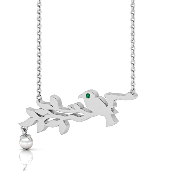 Emerald Silver Branch Bird Pearl Necklace Gift For Christmas || Ali Baba Jewellery
