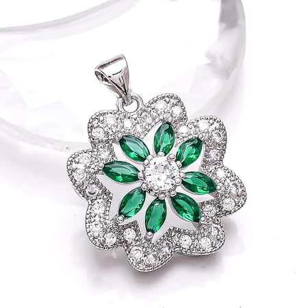 Emerald - Simulated, Cubic Zirconia 925 Sterling Silver Platinum Plated Pendant 1.00" P06, Emerald Pendant, Gift For Her, Marquish Pendant, Green Pend
