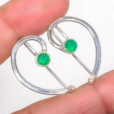 Emerald (Simulated) Gemstone 925 Sterling Silver Handmade Earring 1.17" A333