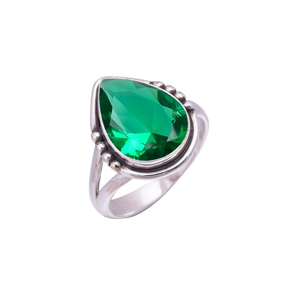 Emerald Simulated Gemstone 925 Sterling Silver Ring, Adjustable Ring, Silver Jewelry Ring, Green Ring, Pear Ring, Dainty Ring, Handmade Ring, Gemstone