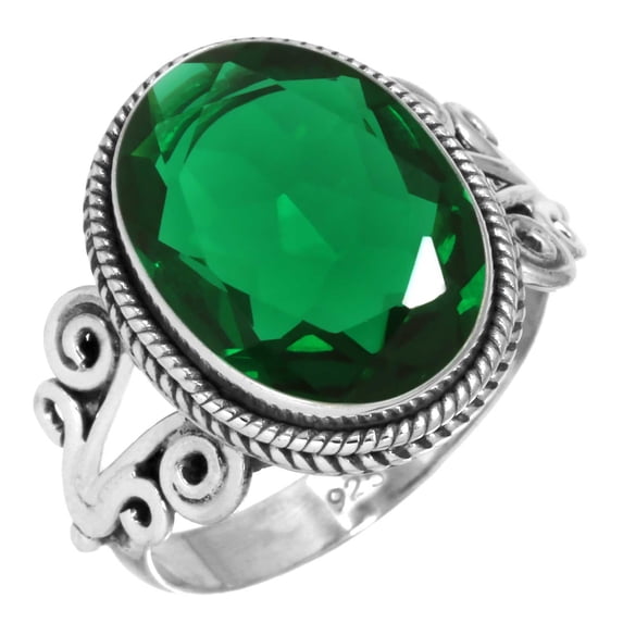 Emerald Simulated Ring 925 Sterling Silver Handmade Jewelry