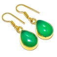 thumbnail image 1 of Emerald (Simulated) Silver 18k Yellow Gold Plated Earring 1.37" E7624-461, Gemstone Silver Jewelry, New Year Sale, Valentin's Day Gift, 1 of 1