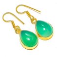 thumbnail image 1 of Emerald (Simulated) Silver 18k Yellow Gold Plated Earring 1.37" E7624-511, Gemstone Silver Jewelry, New Year Sale, Valentin's Day Gift, 1 of 1