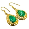 thumbnail image 1 of Emerald (Simulated) Silver 18k Yellow Gold Plated Earring 1.76" E7624-201, Gemstone Silver Jewelry, New Year Sale, Valentin's Day Gift, 1 of 1