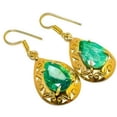 thumbnail image 1 of Emerald (Simulated) Silver 18k Yellow Gold Plated Earring 1.76" E7624-676, Gemstone Silver Jewelry, New Year Sale, Valentin's Day Gift, 1 of 1