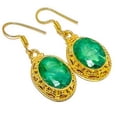 thumbnail image 1 of Emerald (Simulated) Silver 18k Yellow Gold Plated Earring 1.76" E7624-709, Gemstone Silver Jewelry, New Year Sale, Valentin's Day Gift, 1 of 1