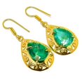 thumbnail image 1 of Emerald (Simulated) Silver 18k Yellow Gold Plated Earring 1.76" E7624-745, Gemstone Silver Jewelry, New Year Sale, Valentin's Day Gift, 1 of 1
