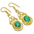 thumbnail image 1 of Emerald (Simulated) Silver 18k Yellow Gold Plated Earring 1.95" E7624-682, Gemstone Silver Jewelry, New Year Sale, Valentin's Day Gift, 1 of 1