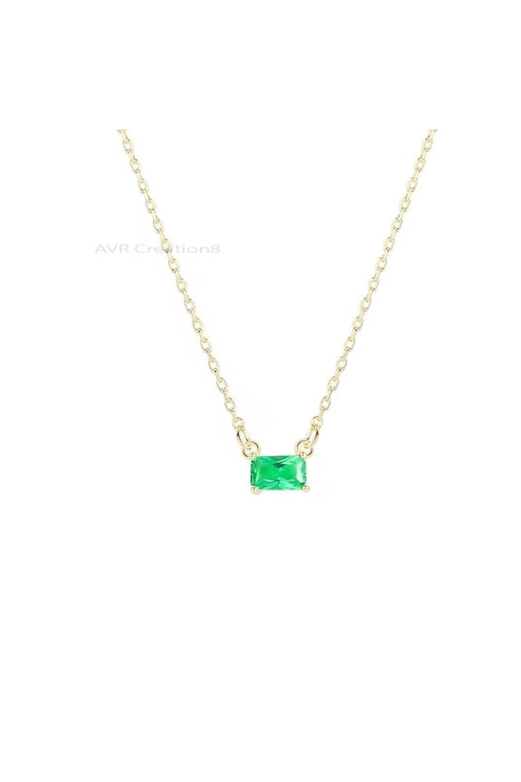 Emerald Solitaire Necklace Pendant, Emerald Wedding Pendant Necklace, May Birthstone Pendant, 925 Sterling Silver