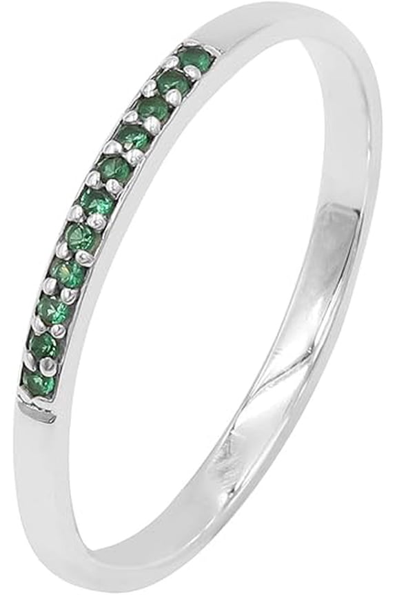 Emerald Stackable Ring for Women – 925 Sterling Silver Eternity Band – Dainty Minimalist Wedding Ring