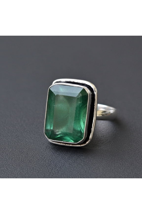 Emerald Statement Ring, 925 Sterling Silver Jewelry, Minimalist Handmade Promise Ring