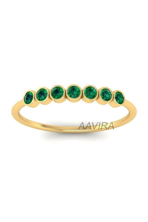Emerald Bezel Eternity Ring for Women, Green Gemstone Minimalist Stacking Band, 14K Gold Plated Dainty Ring, Gift for Her