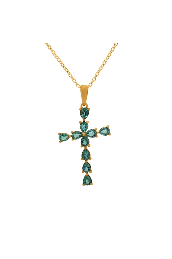 Emerald Stone Silver Cross Pendant