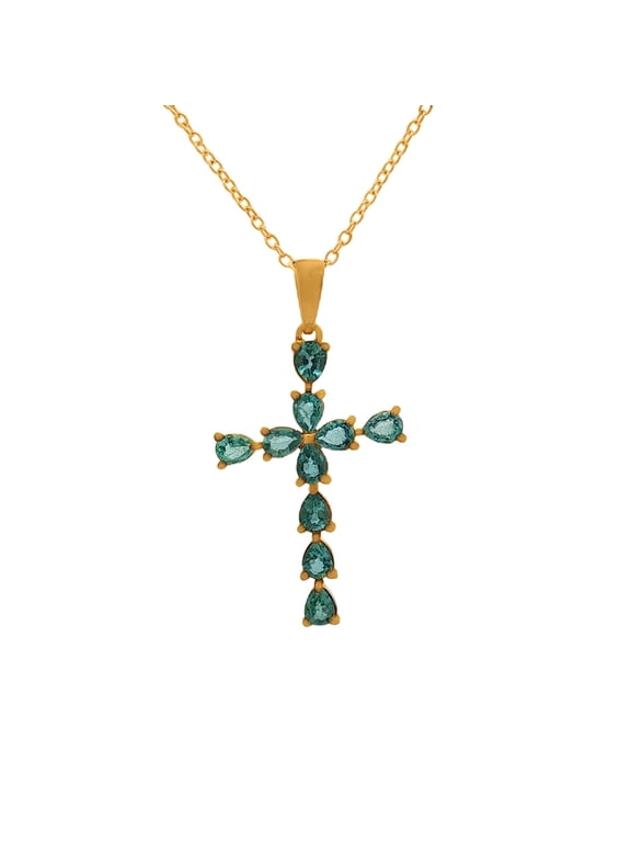 Emerald Stone Silver Cross Pendant