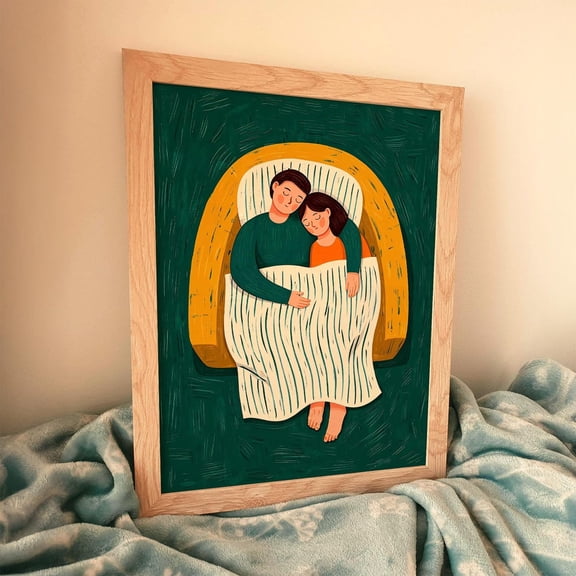 Emerald Striped Couple Romantic Wall Art Poster Unframed Paper Print