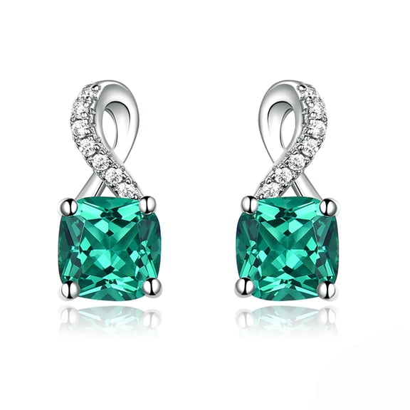 Emerald Stud Earrings for Women Cushion Cut Sterling Silver Ginger Lyne Collection