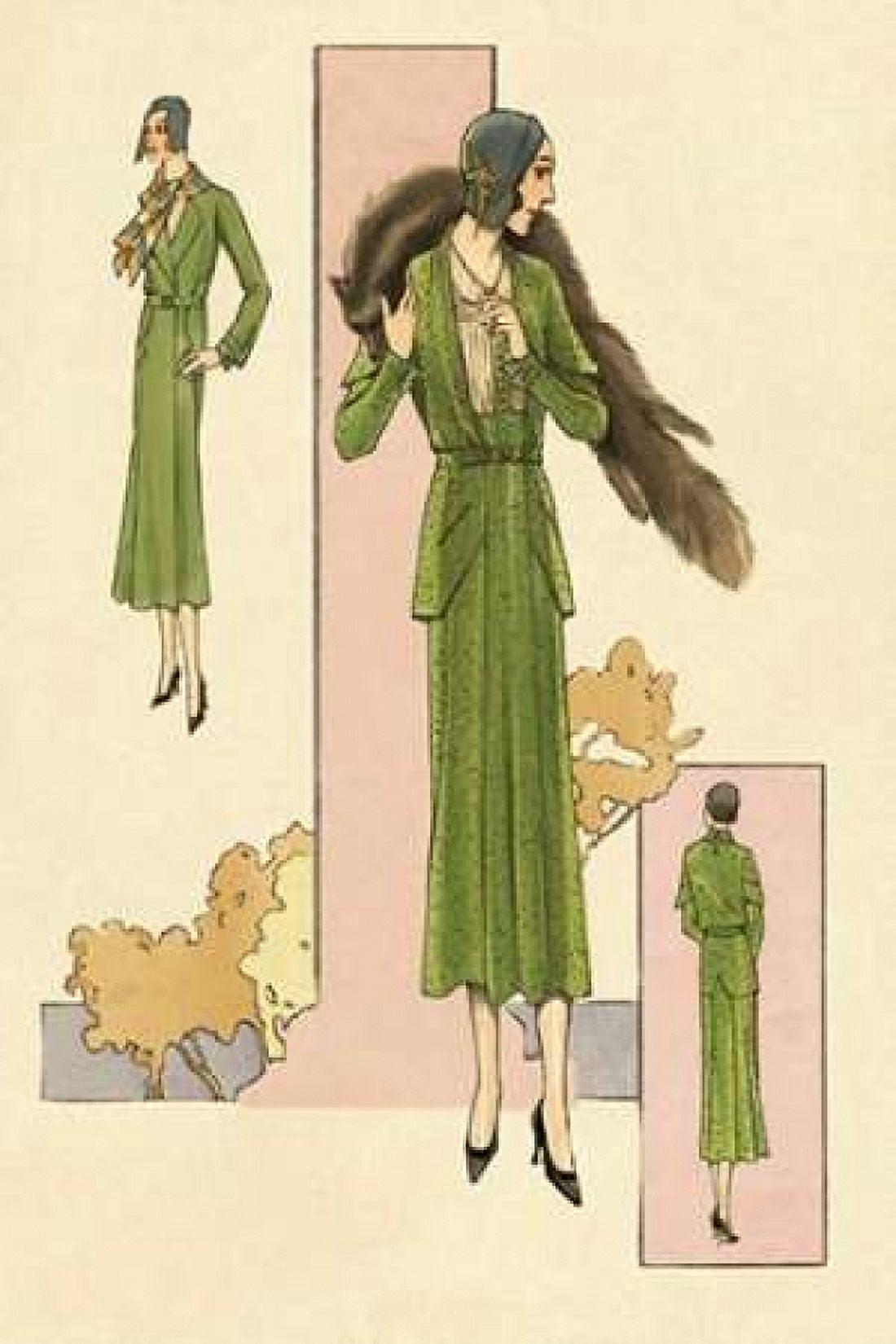 Emerald Suit with Stole Canvas Art - Vintage Fashion (12 x 18)