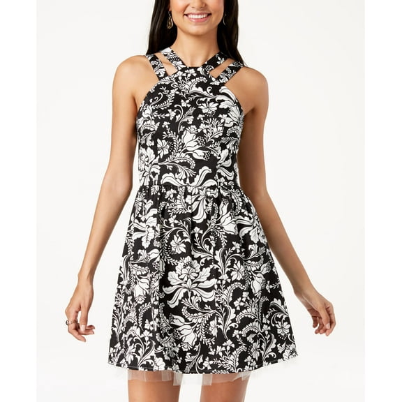 Emerald Sundae Juniors Double Strap Fit Flare Dress Blackwhite 5