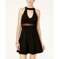 thumbnail image 1 of Emerald Sundae Juniors Illusion Mock Neck Fit Flare Dress Black XS, 1 of 1