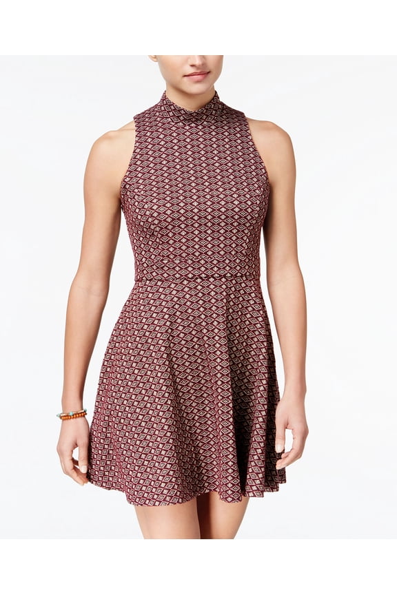 Juniors Metallic Fit Flare Dress Wine Gold 11