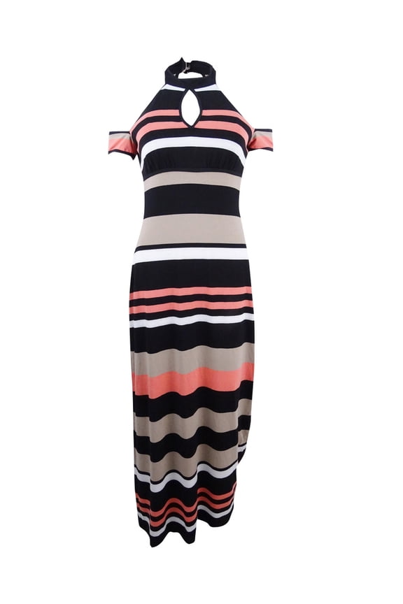 Juniors' Striped Cold-Shoulder Maxi Dress