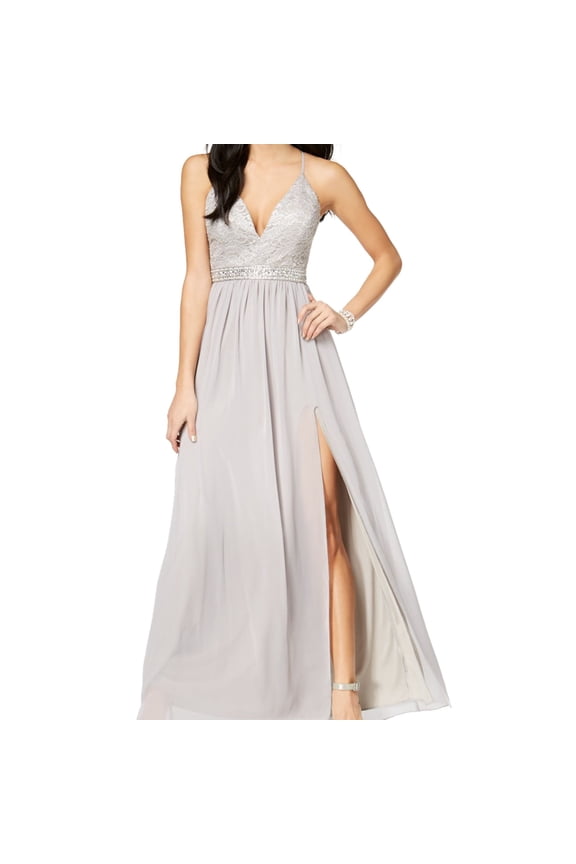 Womens Embellished Gown Dress, Grey, Large