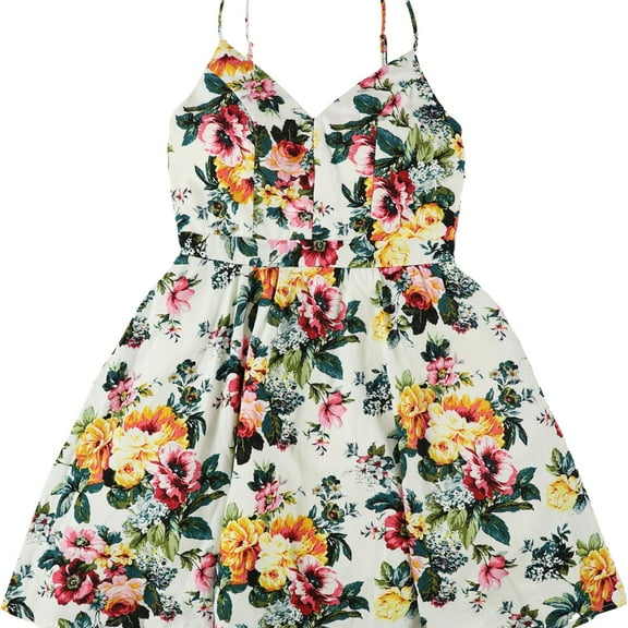 Emerald Sundae Womens Floral Fit & Flare Dress, Multicoloured, Juniors, 3