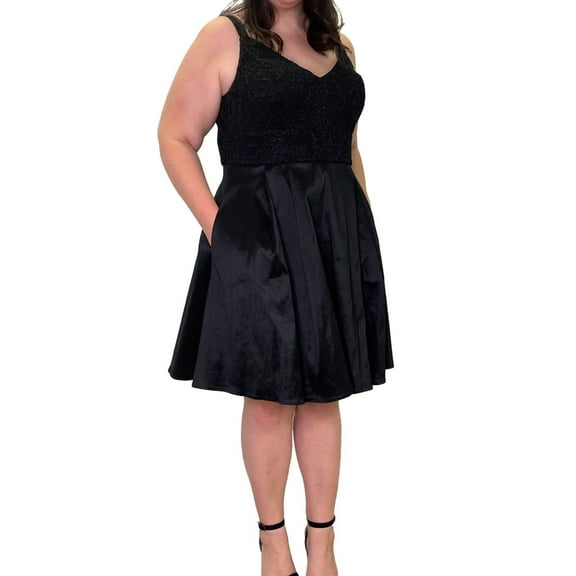 Emerald Sundae Womens Lace Top Fit & Flare Dress, Black, 14