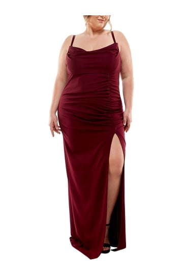 emerald sundae slim red dress Emerald Sundae Juniors' Ruched Side-Slit Slim Gown - Black