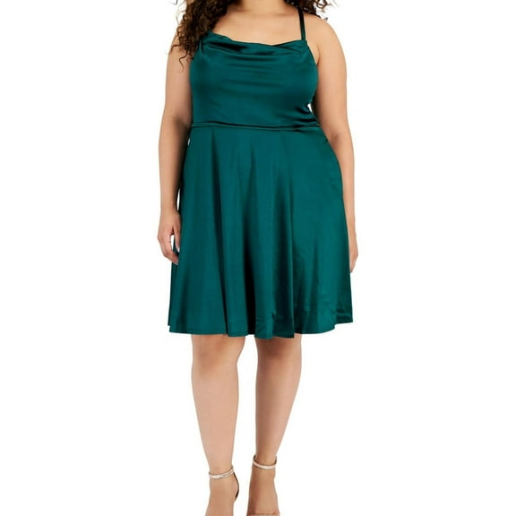 Emerald Sundae Womens Plus Criss-Cross Satin Fit & Flare Dress