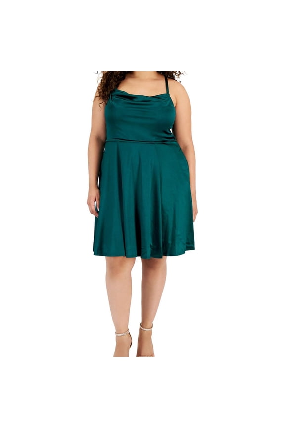 Womens Plus Criss-Cross Satin Fit & Flare Dress
