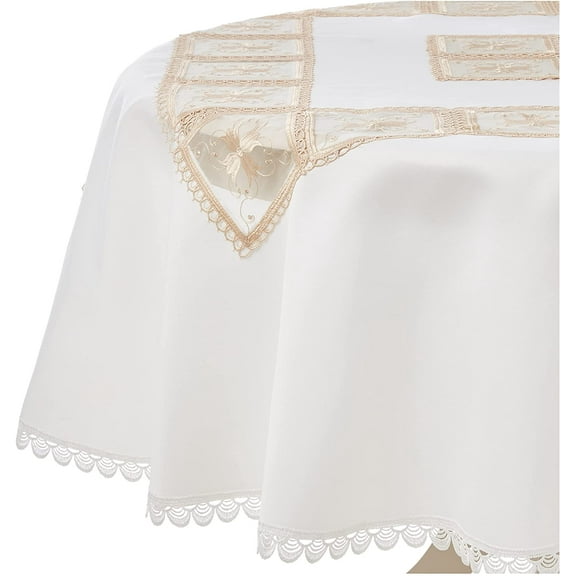 Emerald Tablecloths With Cutwork And Embroidered Roses Design 70" Round - In Ivory