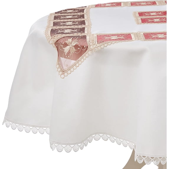 Emerald Tablecloths With Cutwork And Embroidered Roses Design 70" Round - In White
