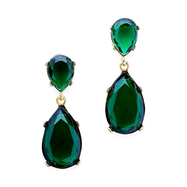 Emerald Teardrop Pierced Earrings